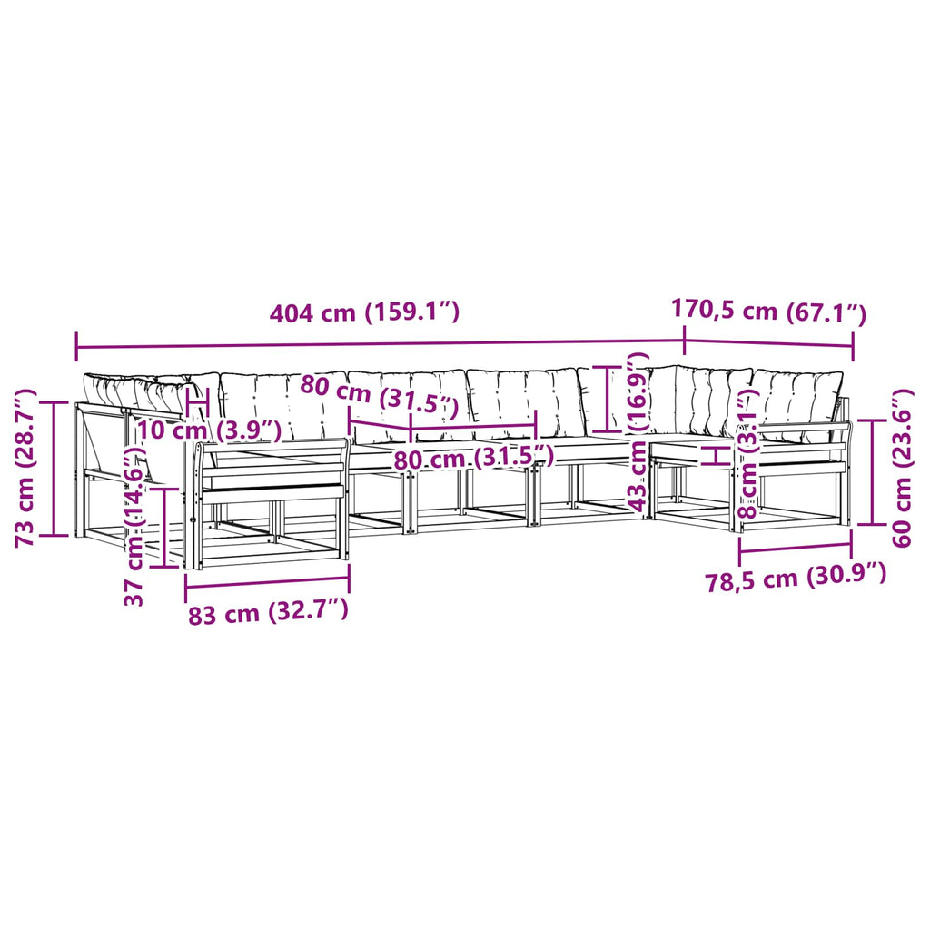 Outdoor-Sofagarnitur mit Kissen 7 pcs Natur und Creme