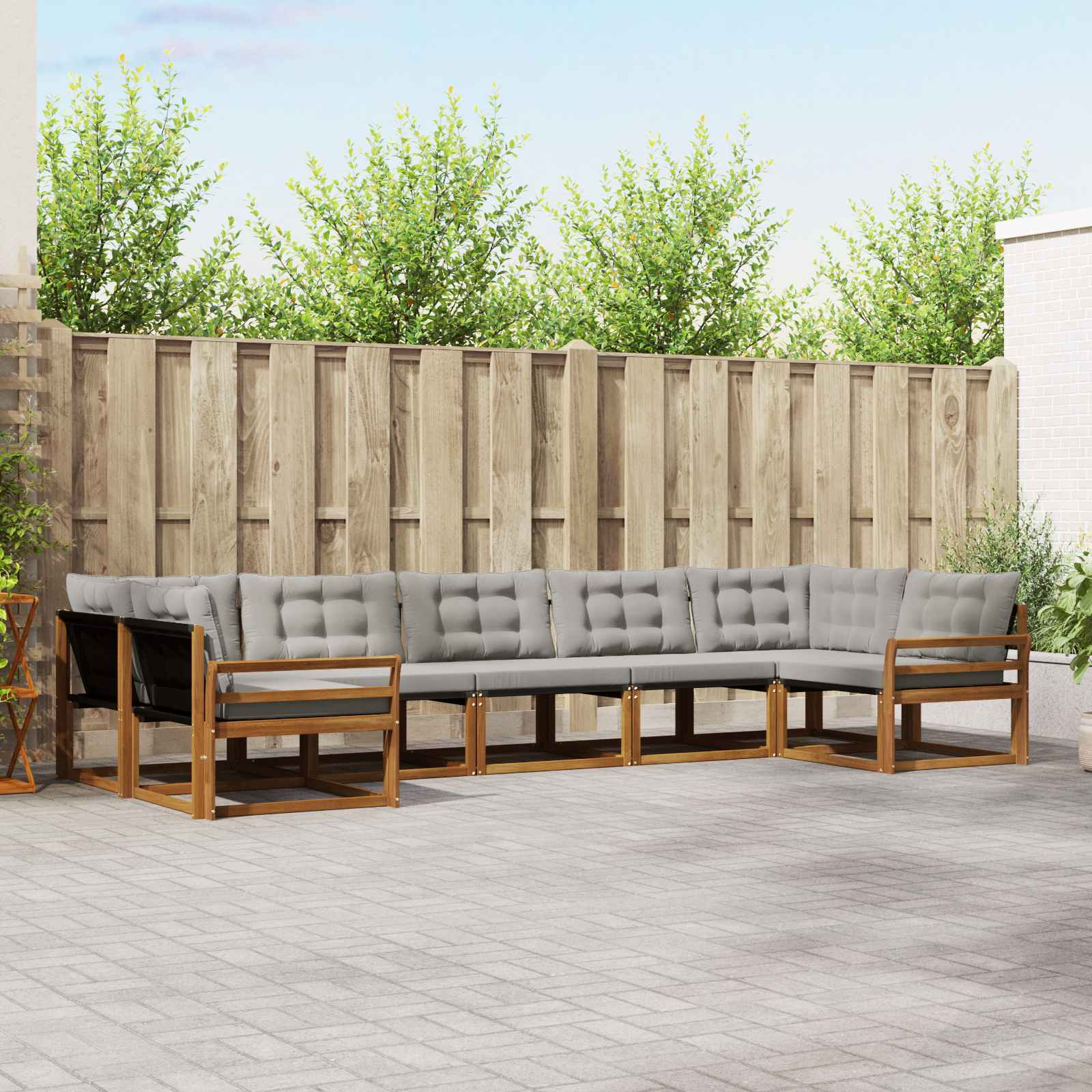 Outdoor-Sofagarnitur mit Kissen 7 pcs Natürlich und Hellgrau