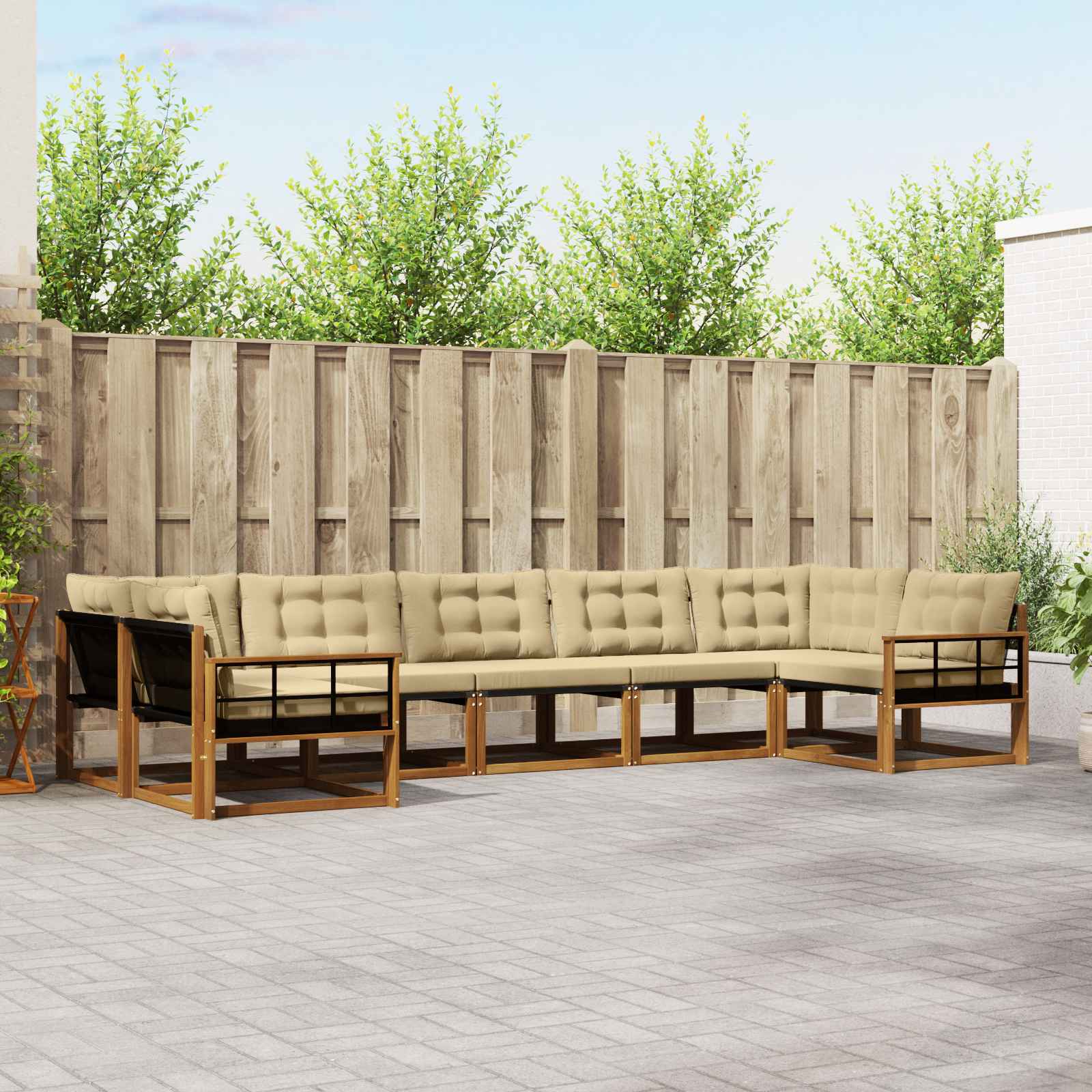 Outdoor-Sofagarnitur mit Kissen 7 pcs Natur und Beige