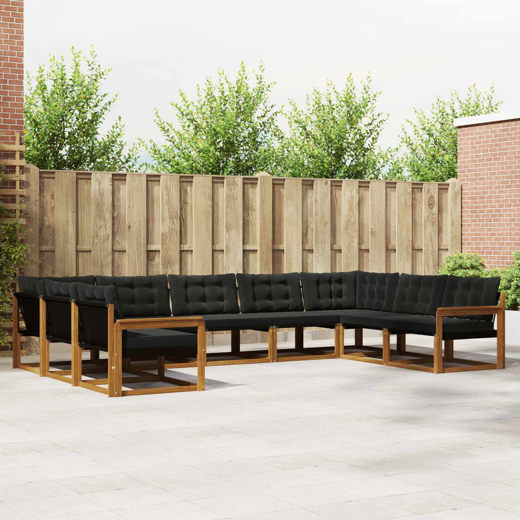 Outdoor-Sofagarnitur mit Kissen 9 pcs Natürlich und Schwarz