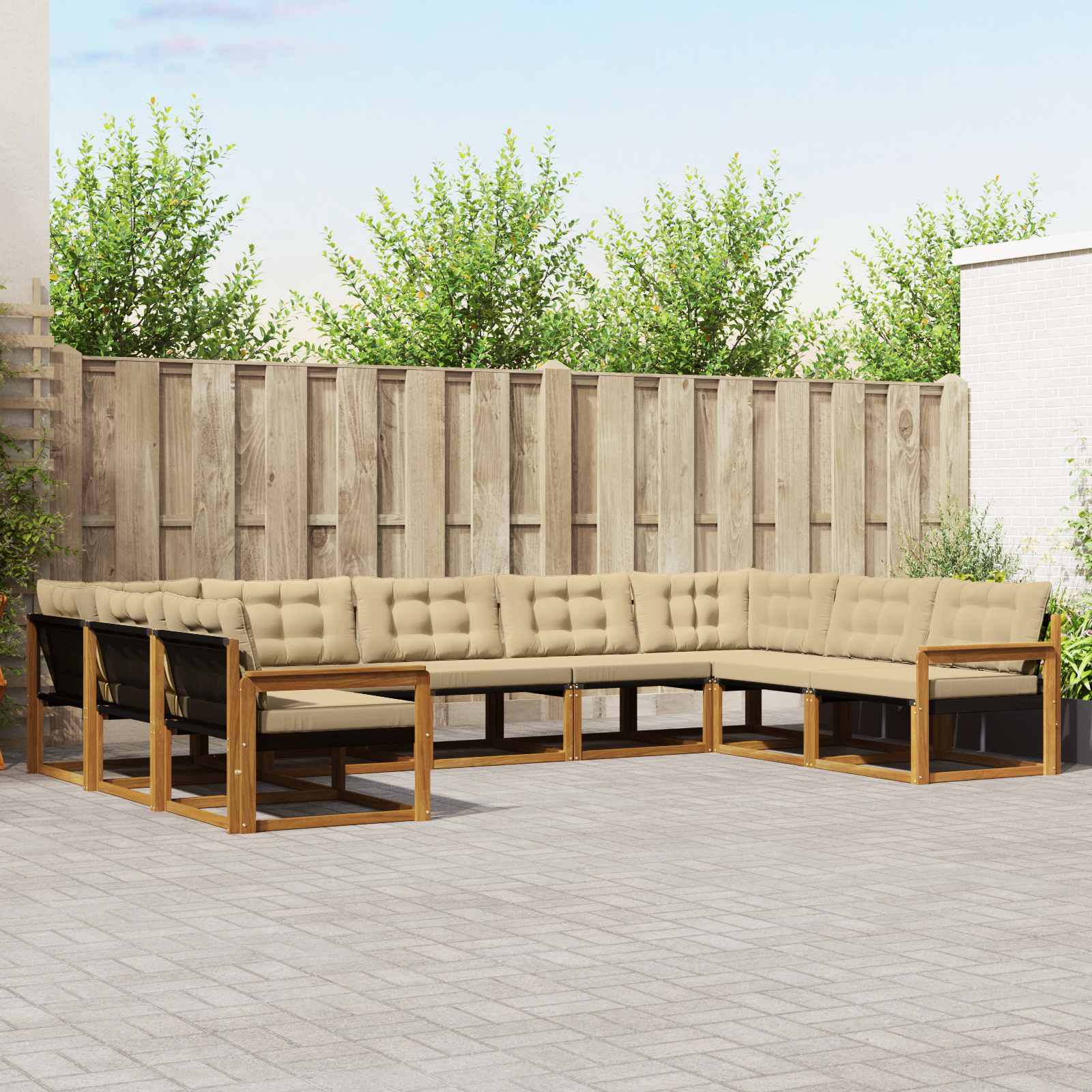 Outdoor-Sofagarnitur mit Kissen 9 pcs Natur und Beige