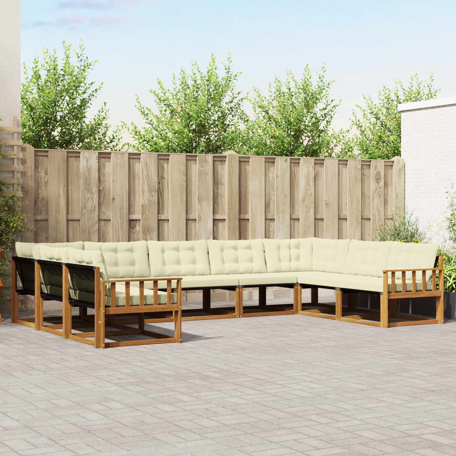 Outdoor-Sofagarnitur mit Kissen 9 pcs Natur und Creme