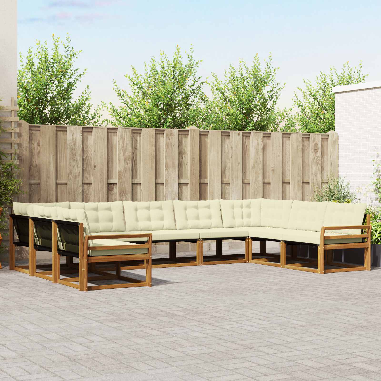Outdoor-Sofagarnitur mit Kissen 9 pcs Natur und Creme