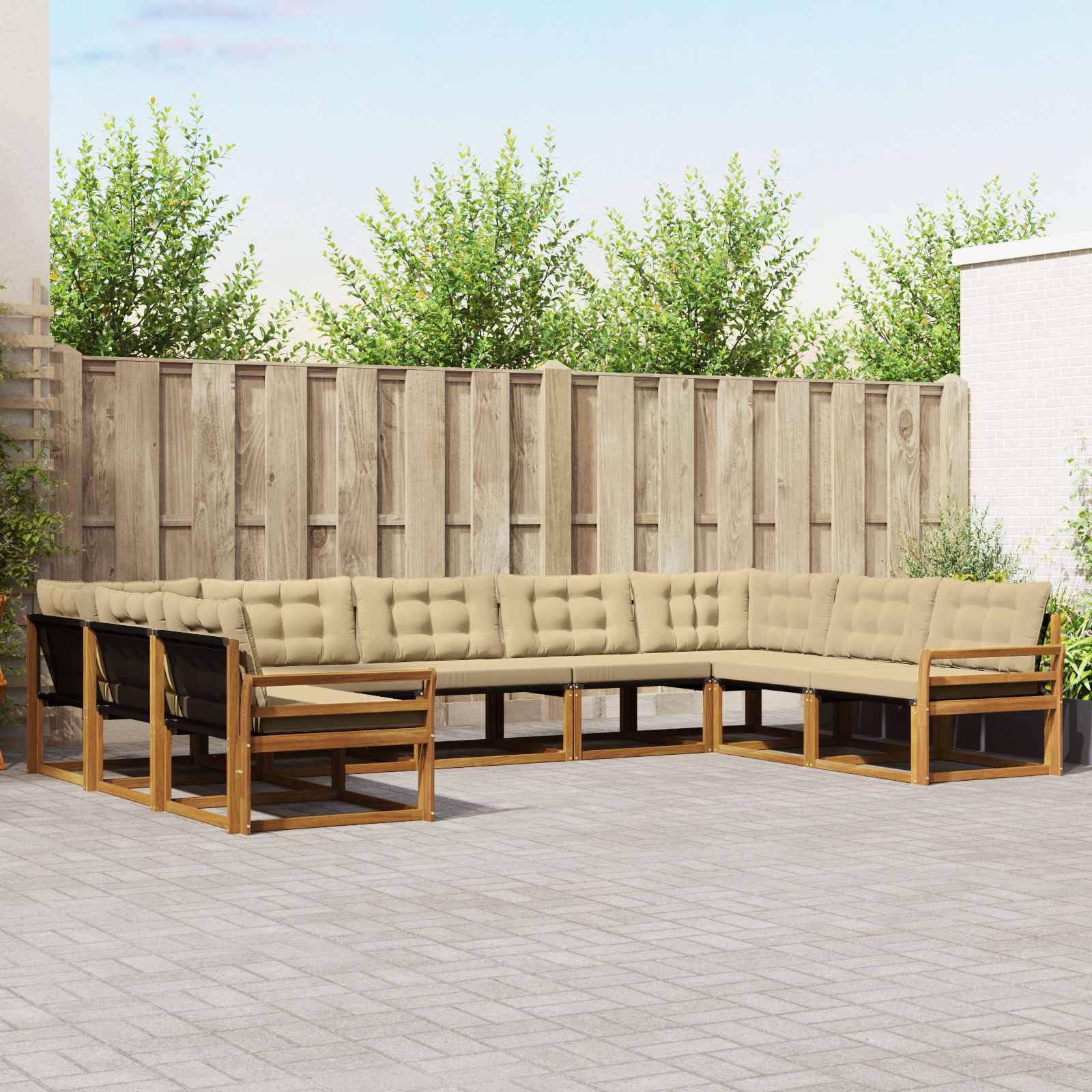 Outdoor-Sofagarnitur mit Kissen 9 pcs Natur und Beige
