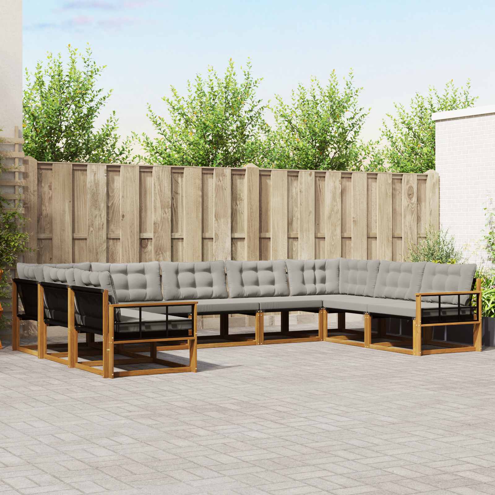 Outdoor-Sofagarnitur mit Kissen 9 pcs Natürlich und Hellgrau