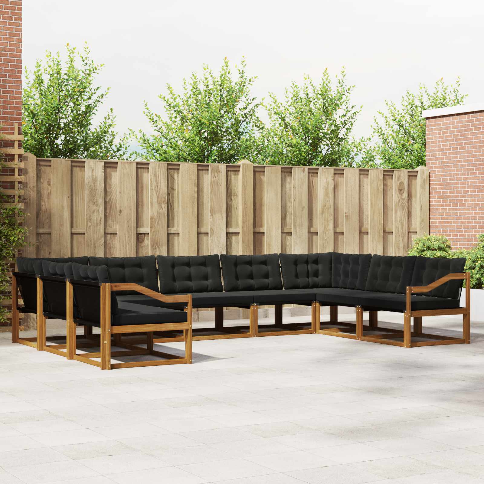 Outdoor-Sofagarnitur mit Kissen 9 pcs Natürlich und Schwarz