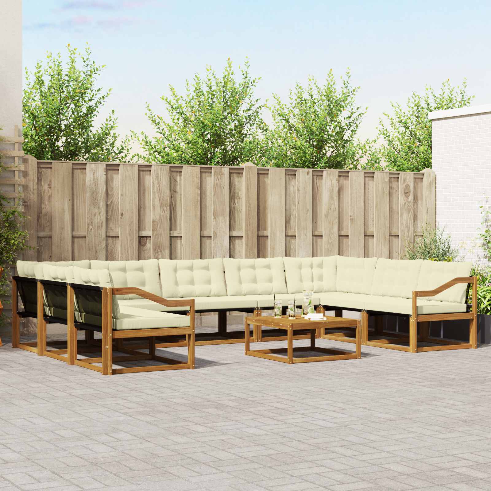 Outdoor-Sofagarnitur mit Kissen 10 pcs Natur und Creme