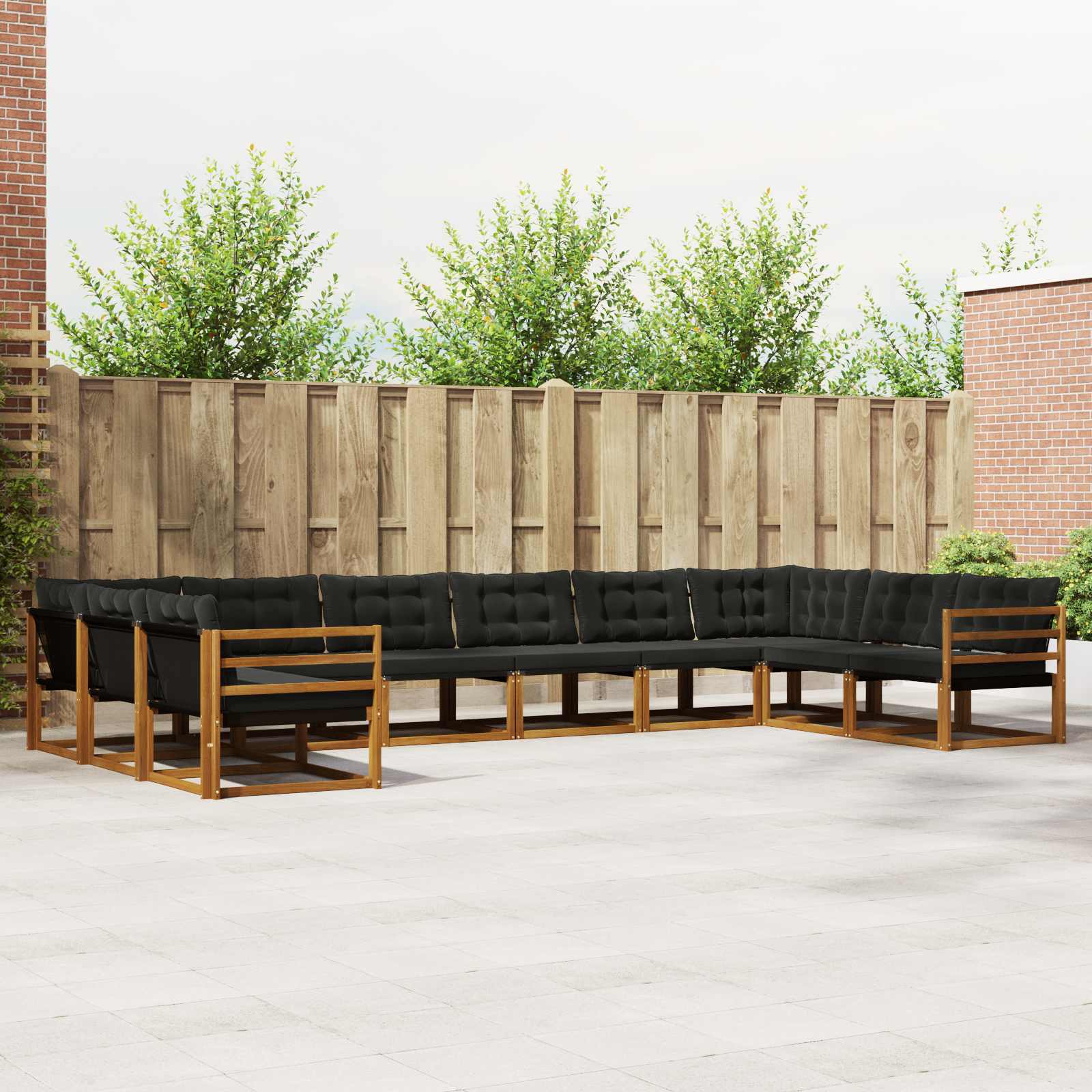 Outdoor-Sofagarnitur mit Kissen 10 pcs Natürlich und Schwarz