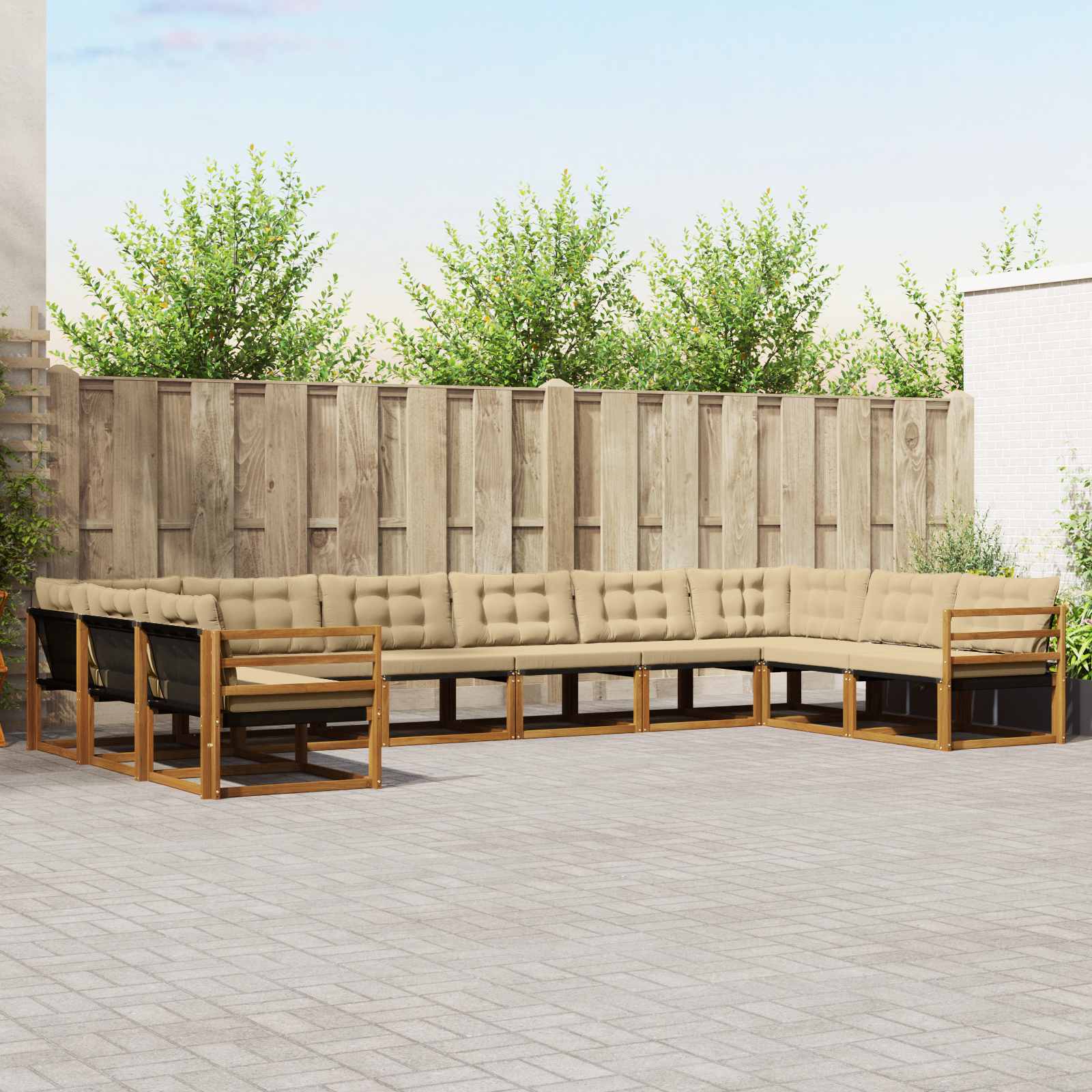Outdoor-Sofagarnitur mit Kissen 10 pcs Natur und Beige
