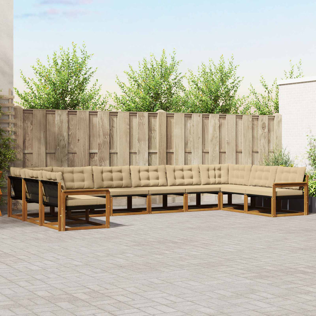 Outdoor-Sofagarnitur mit Kissen 10 pcs Natur und Beige