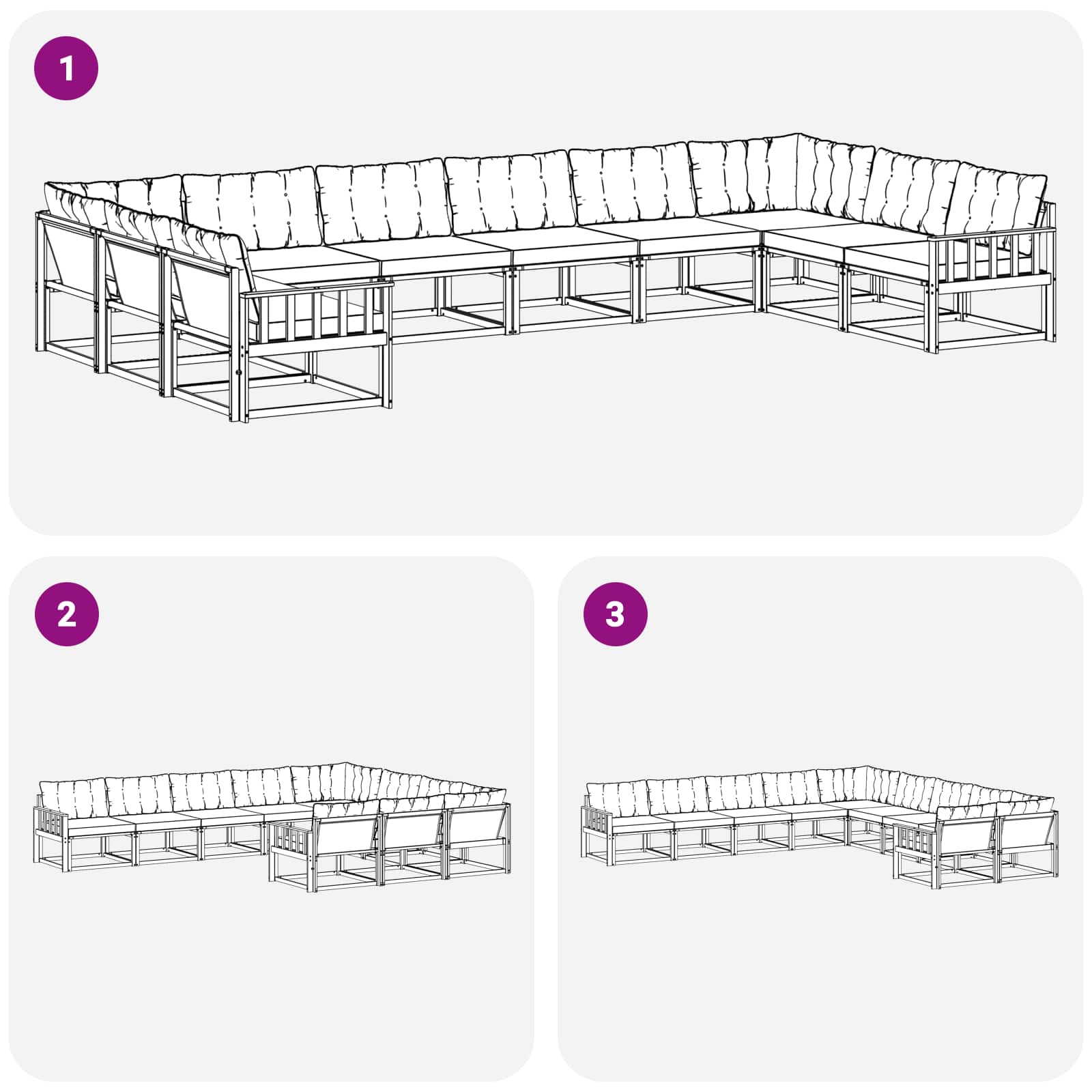 Outdoor-Sofagarnitur mit Kissen 10 pcs Natürlich und Hellgrau