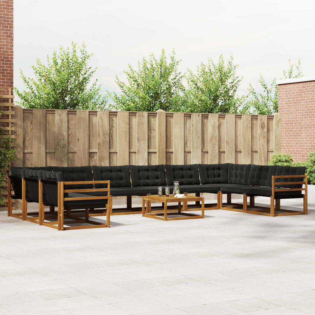 Outdoor-Sofagarnitur mit Kissen 11 pcs Natürlich und Schwarz