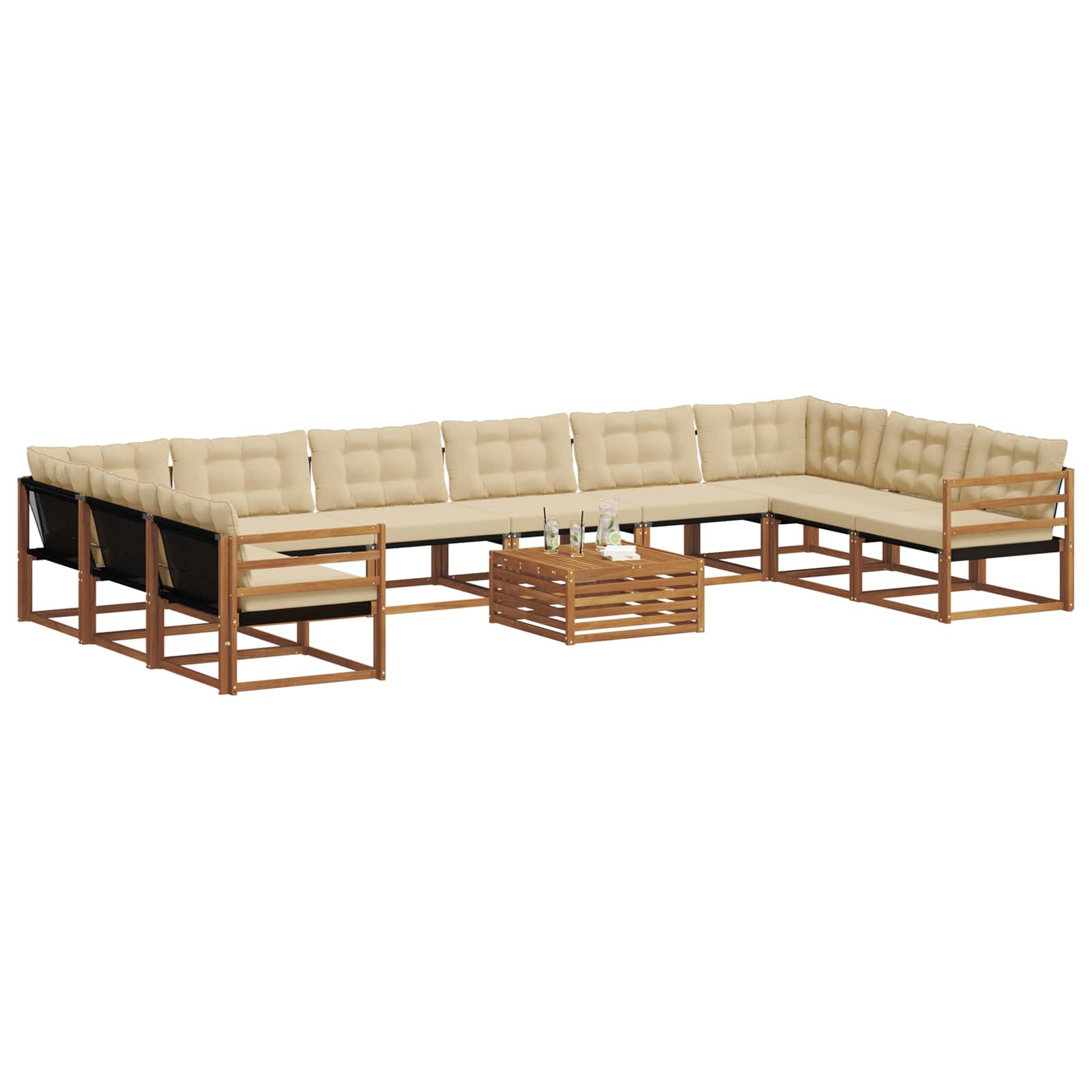 Outdoor-Sofagarnitur mit Kissen 11 pcs Natur und Beige