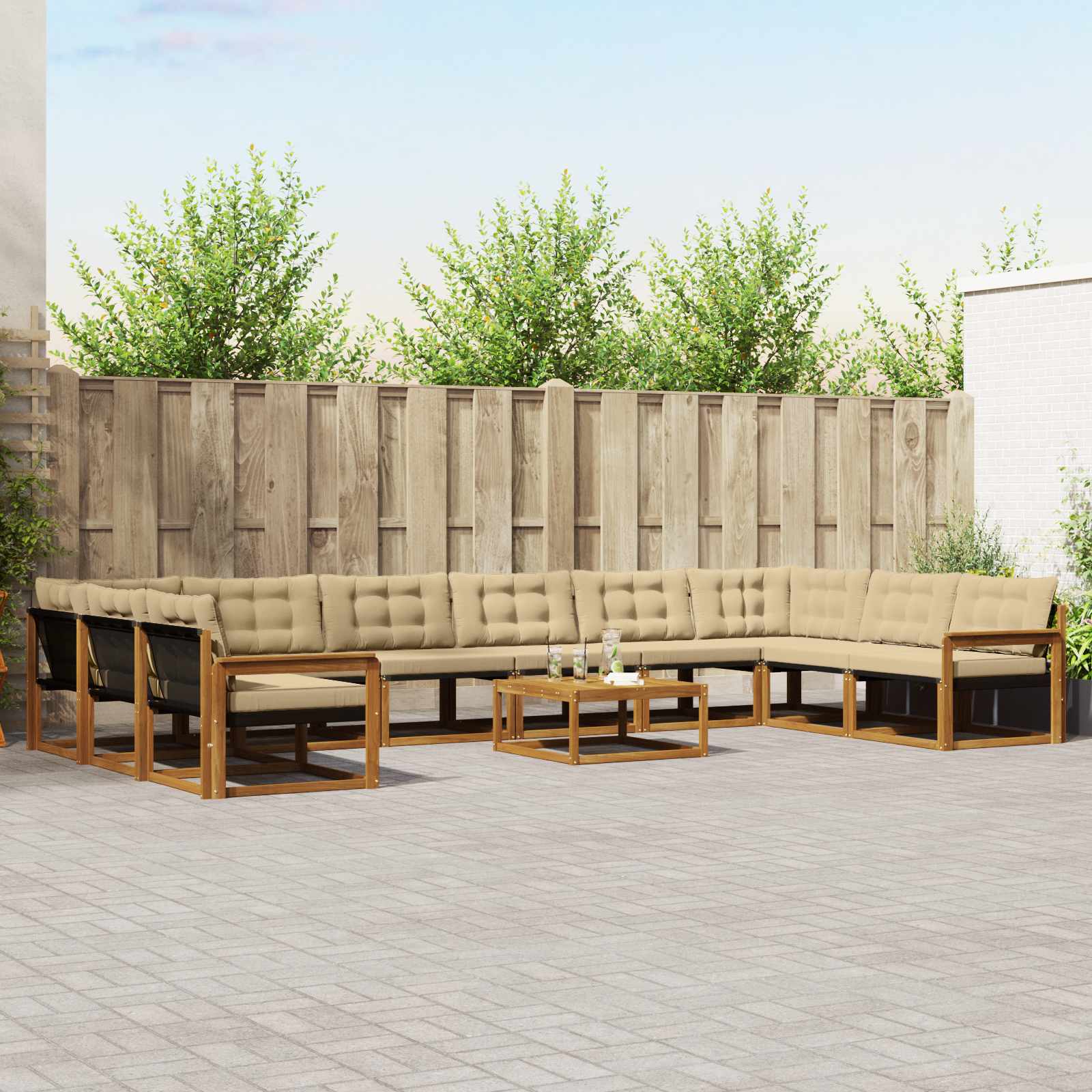 Outdoor-Sofagarnitur mit Kissen 11 pcs Natur und Beige