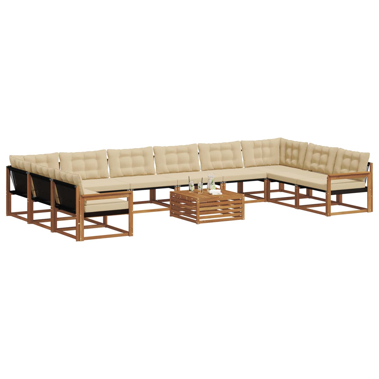 Outdoor-Sofagarnitur mit Kissen 11 pcs Natur und Beige