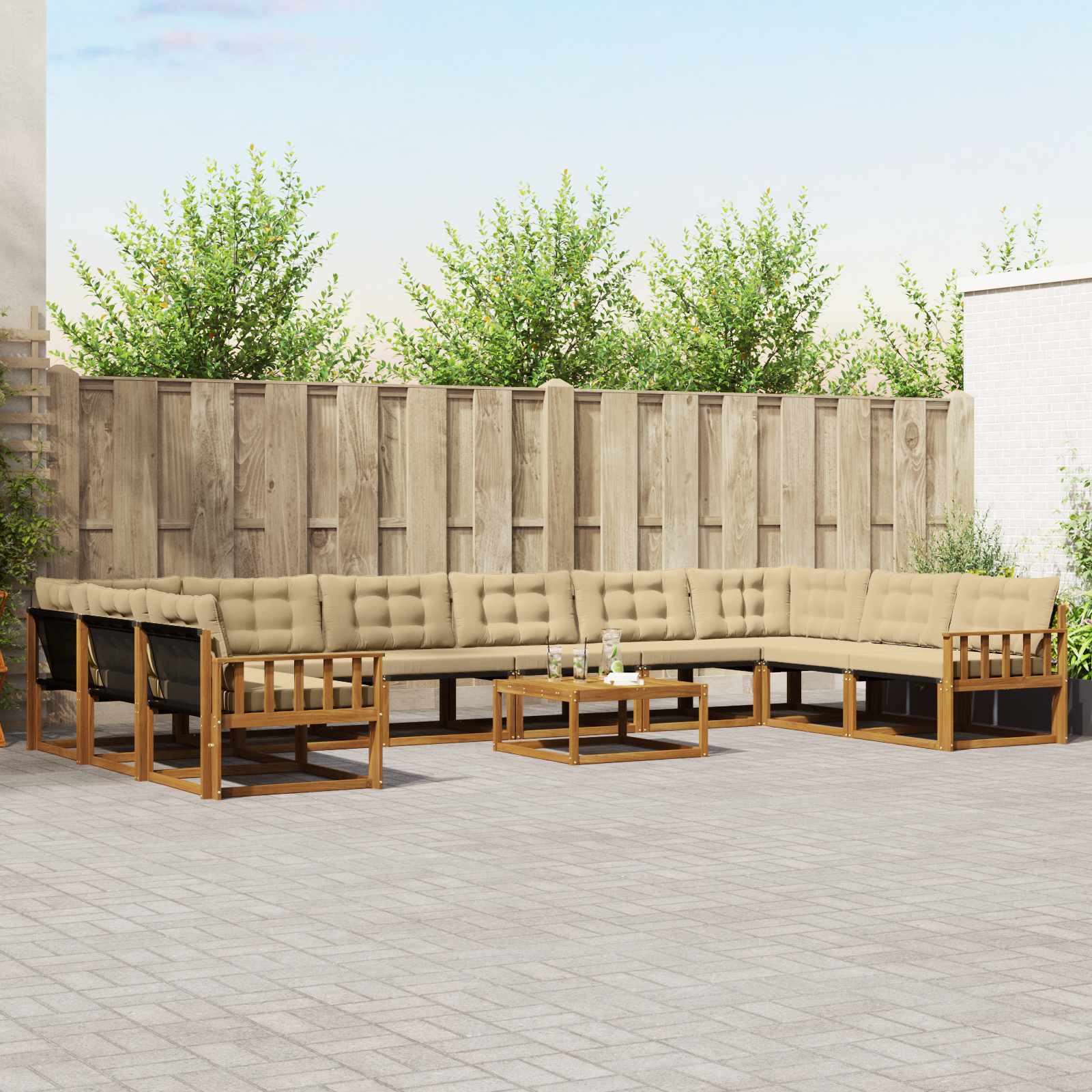 Outdoor-Sofagarnitur mit Kissen 11 pcs Natur und Beige