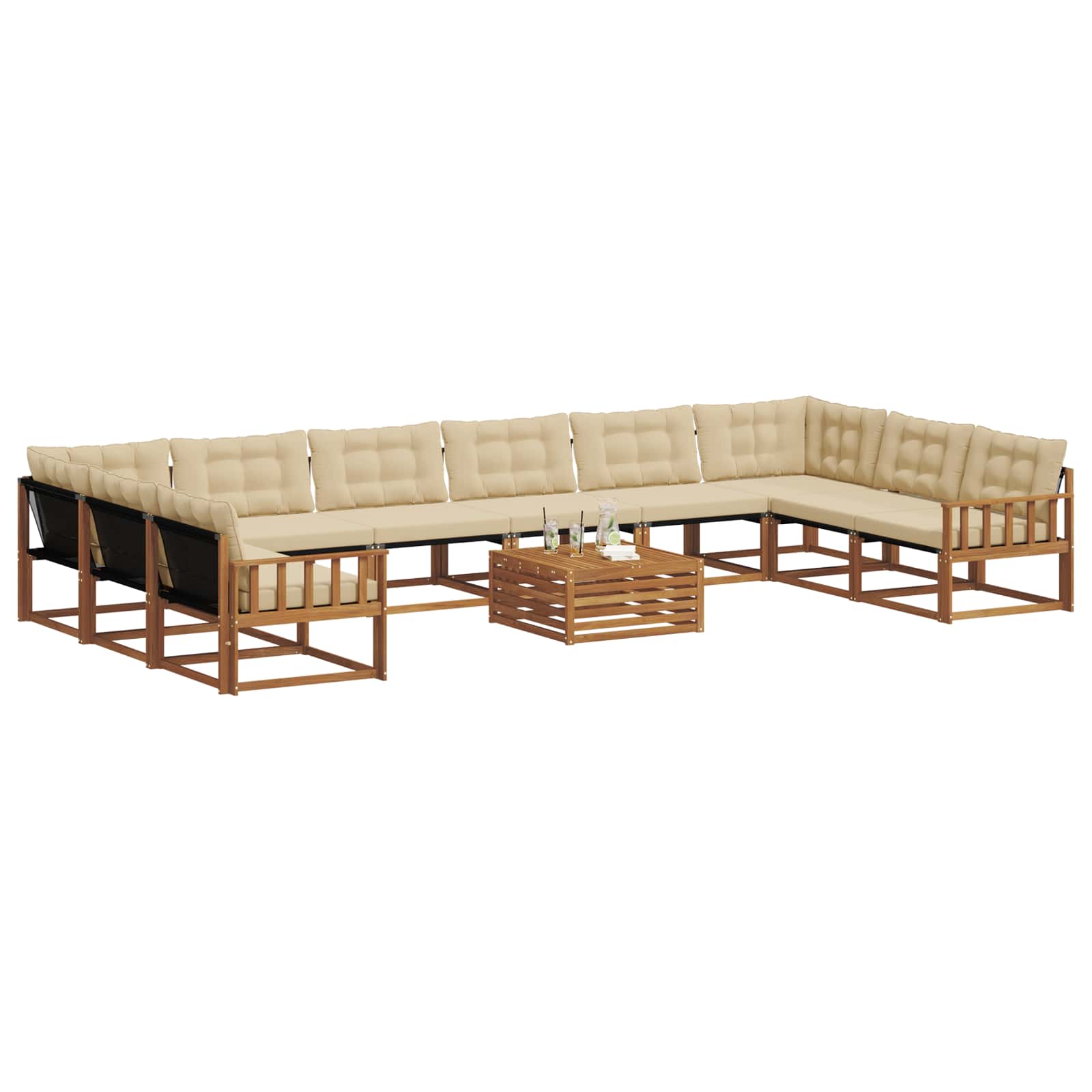 Outdoor-Sofagarnitur mit Kissen 11 pcs Natur und Beige