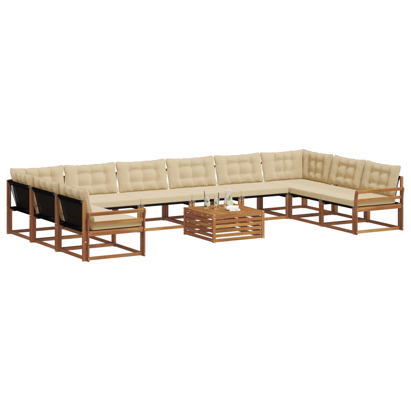Outdoor-Sofagarnitur mit Kissen 11 pcs Natur und Beige