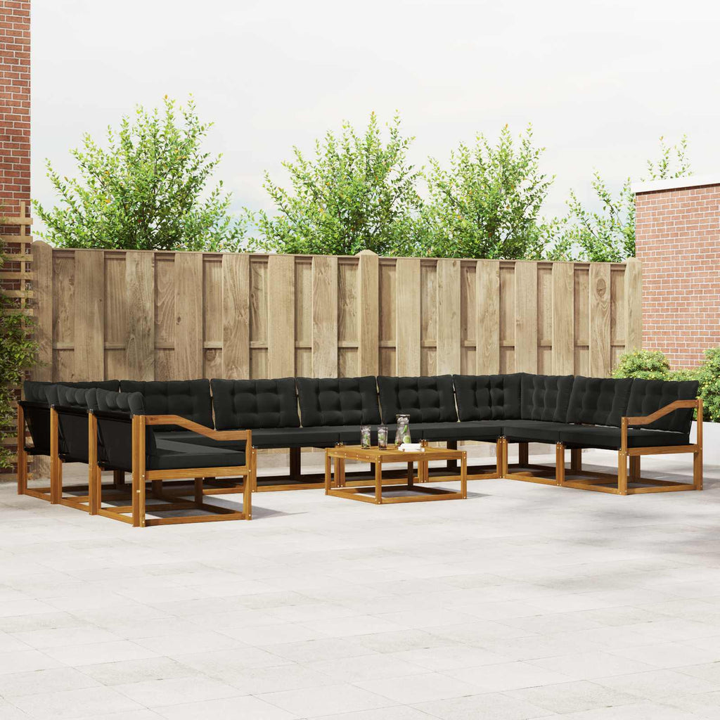 Outdoor-Sofagarnitur mit Kissen 11 pcs Natürlich und Schwarz