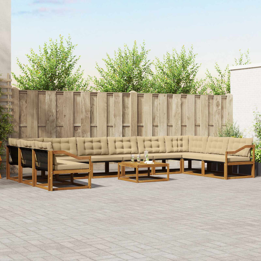 Outdoor-Sofagarnitur mit Kissen 11 pcs Natur und Beige