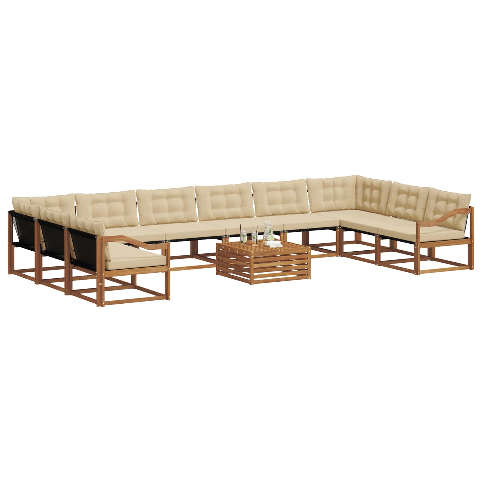 Outdoor-Sofagarnitur mit Kissen 11 pcs Natur und Beige