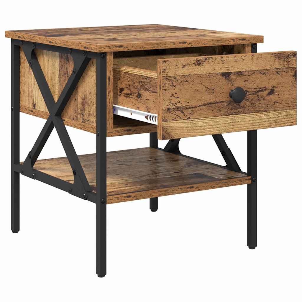Nachttisch Altholz 40 x 42 x 45 cm Schichtholz und Metall