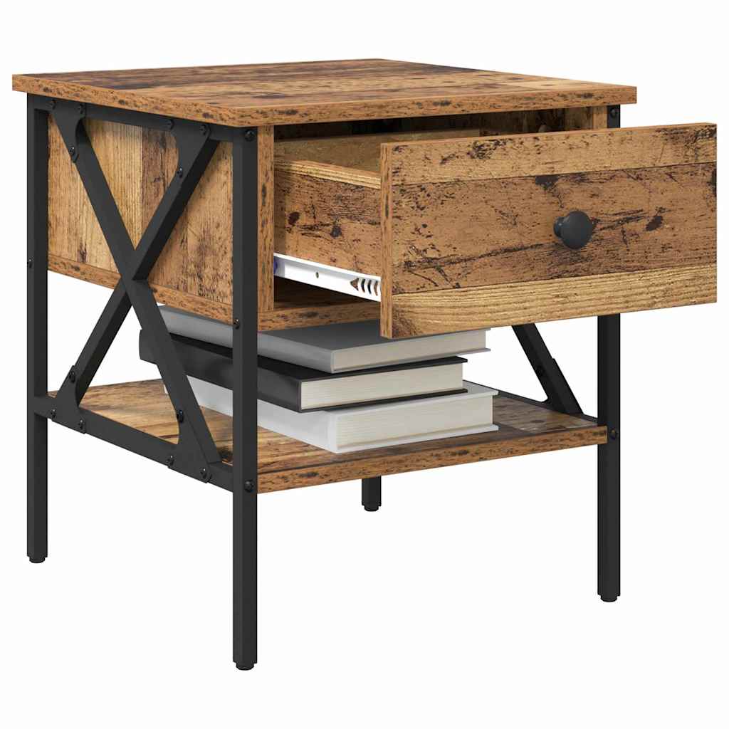 Nachttisch Altholz 40 x 42 x 45 cm Schichtholz und Metall