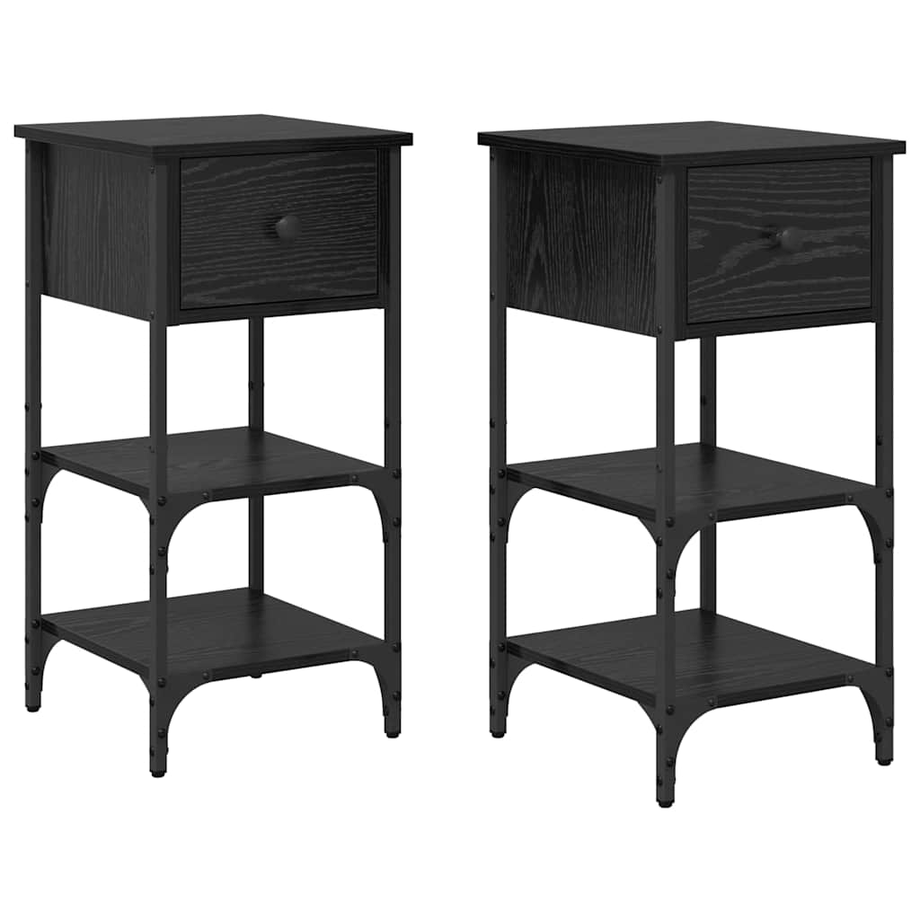 Nachttisch 2 pcs Schwarz Eichen-Optik 33,5 x 36 x 70 cm