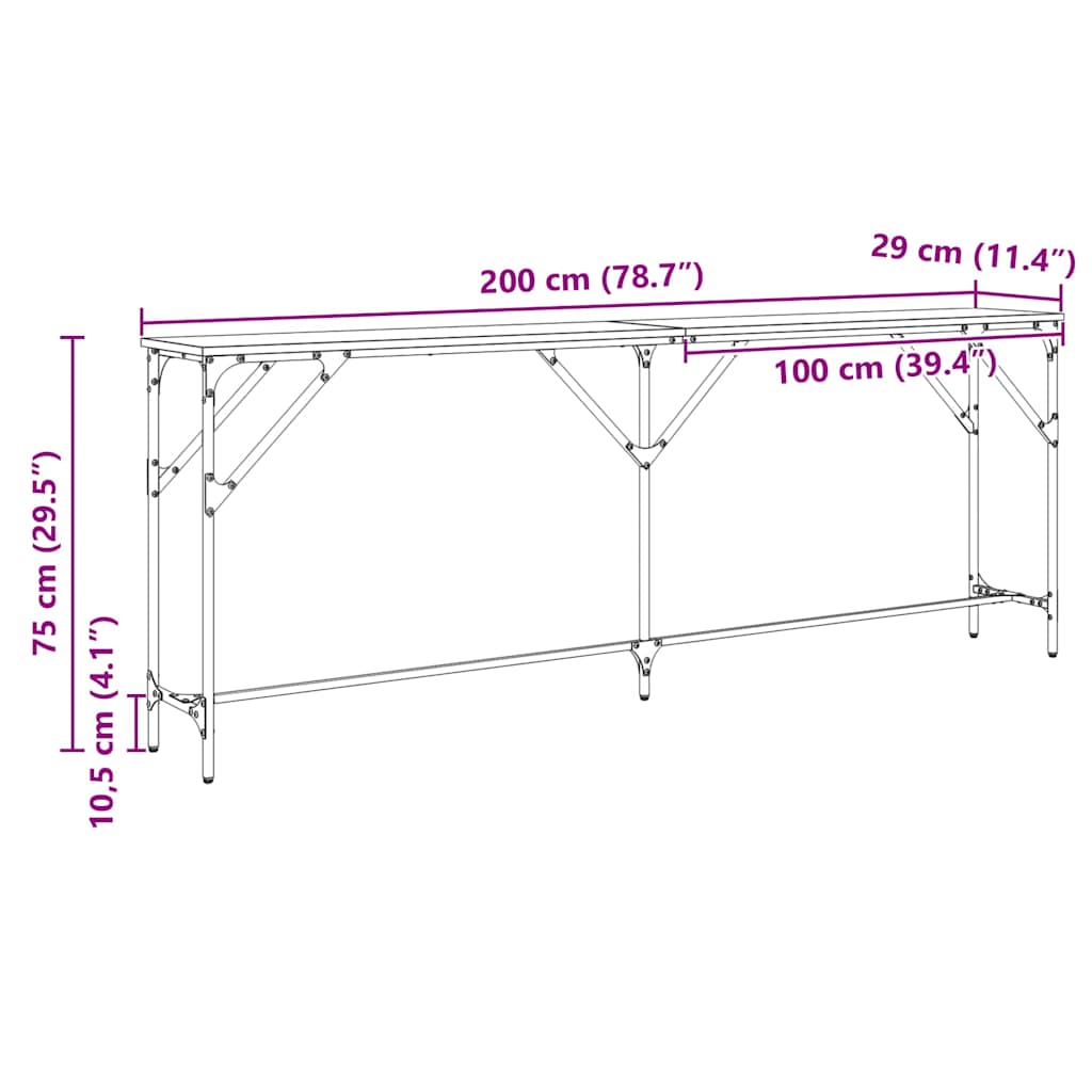 Konsolentisch Schwarz Eichen-Optik 200 x 29 x 75 cm