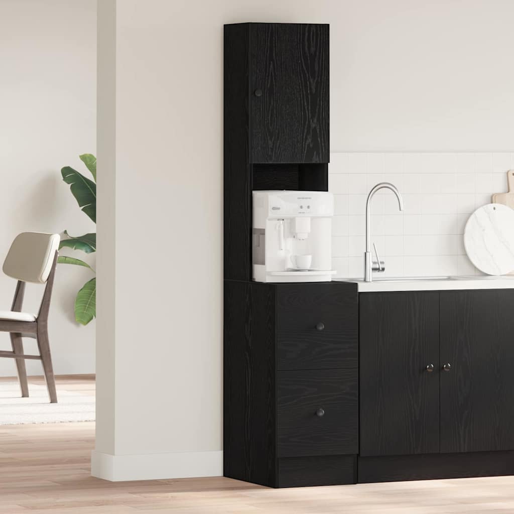 Küchenbuffet mit Regal Schwarz Eichen-Optik 32 x 50 x 180 cm