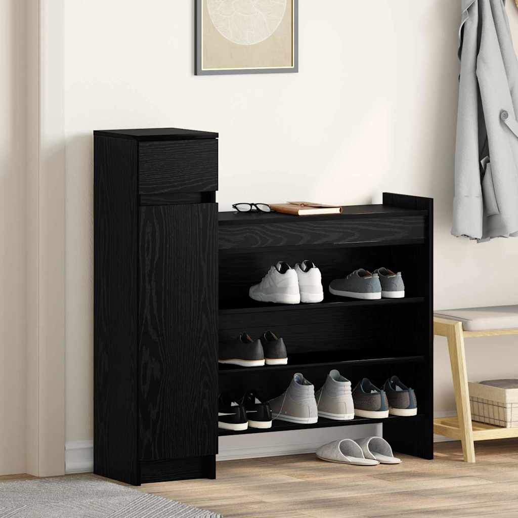 Schuhschrank mit Regal Schwarz Eichen-Optik 100,5 x 28 x 100 cm