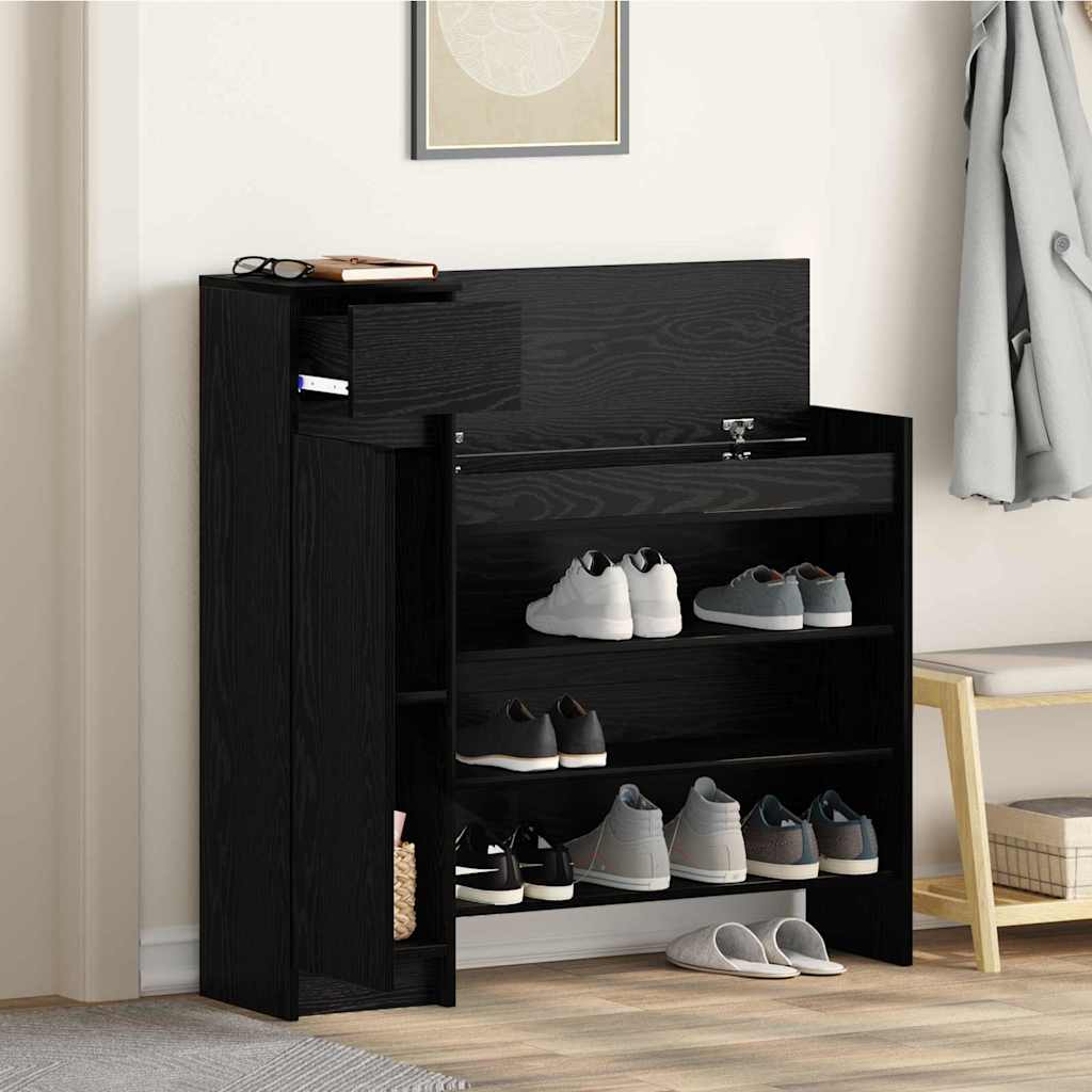 Schuhschrank mit Regal Schwarz Eichen-Optik 100,5 x 28 x 100 cm
