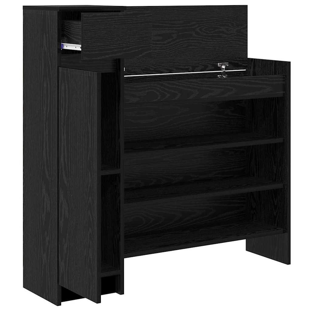Schuhschrank mit Regal Schwarz Eichen-Optik 100,5 x 28 x 100 cm