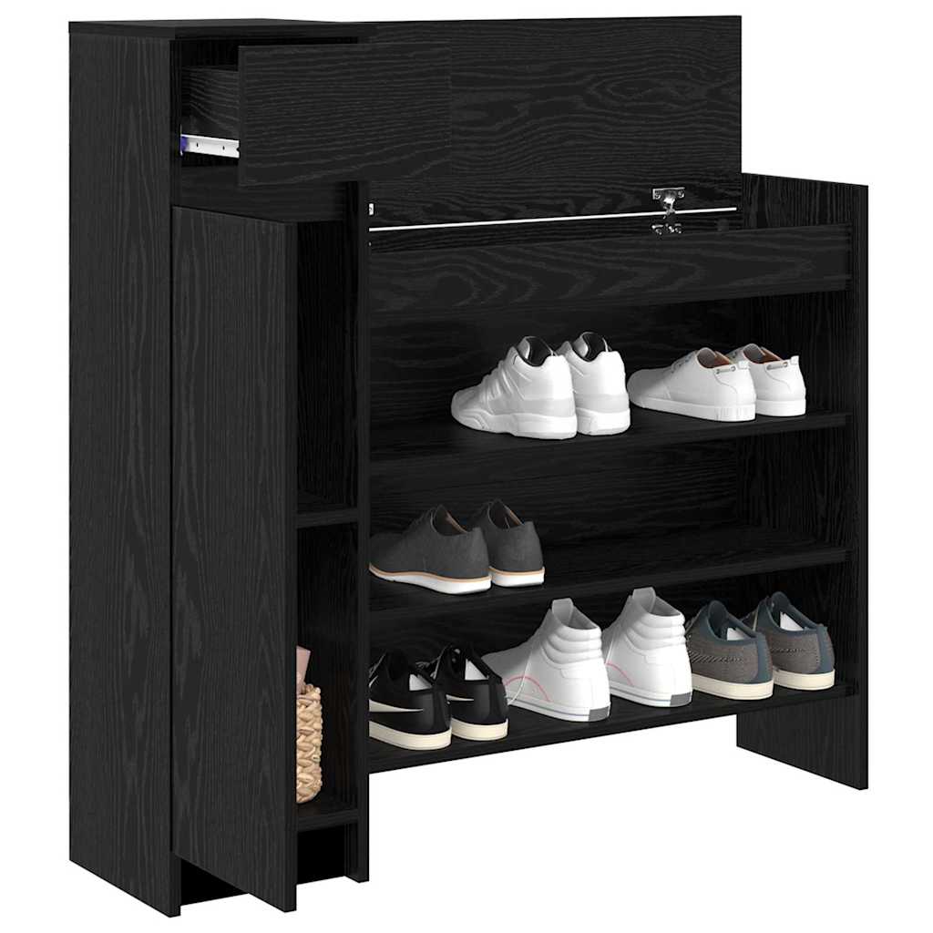 Schuhschrank mit Regal Schwarz Eichen-Optik 100,5 x 28 x 100 cm