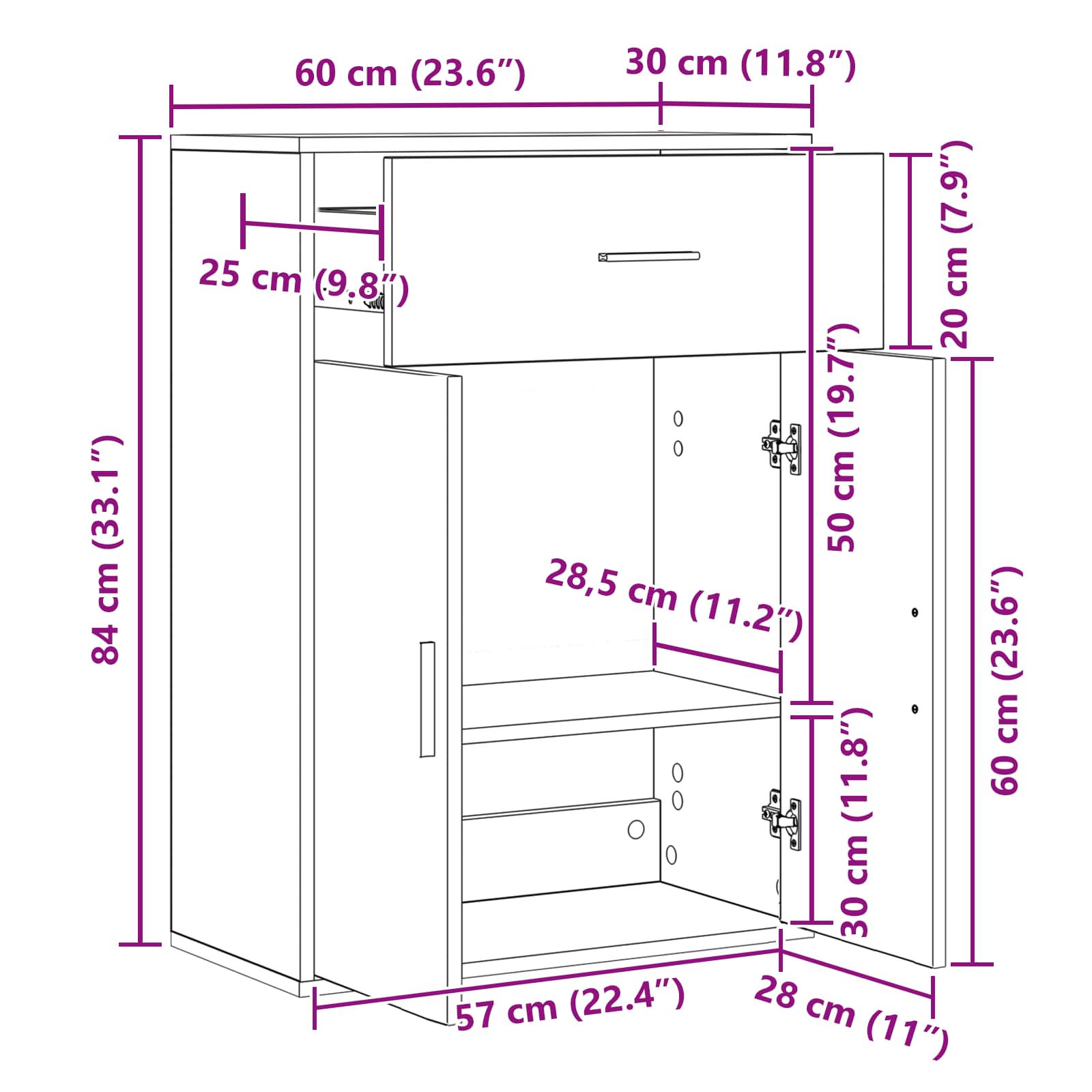 Sideboard Schwarz Eichen-Optik 60 x 30 x 84 cm Holzwerkstoff