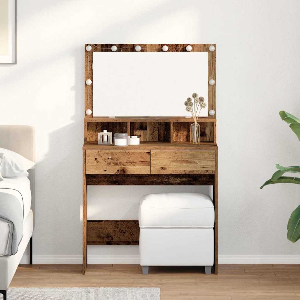 Schminktisch mit Regal Altholz 80 x 41 x 134,5 cm Holzwerkstoff