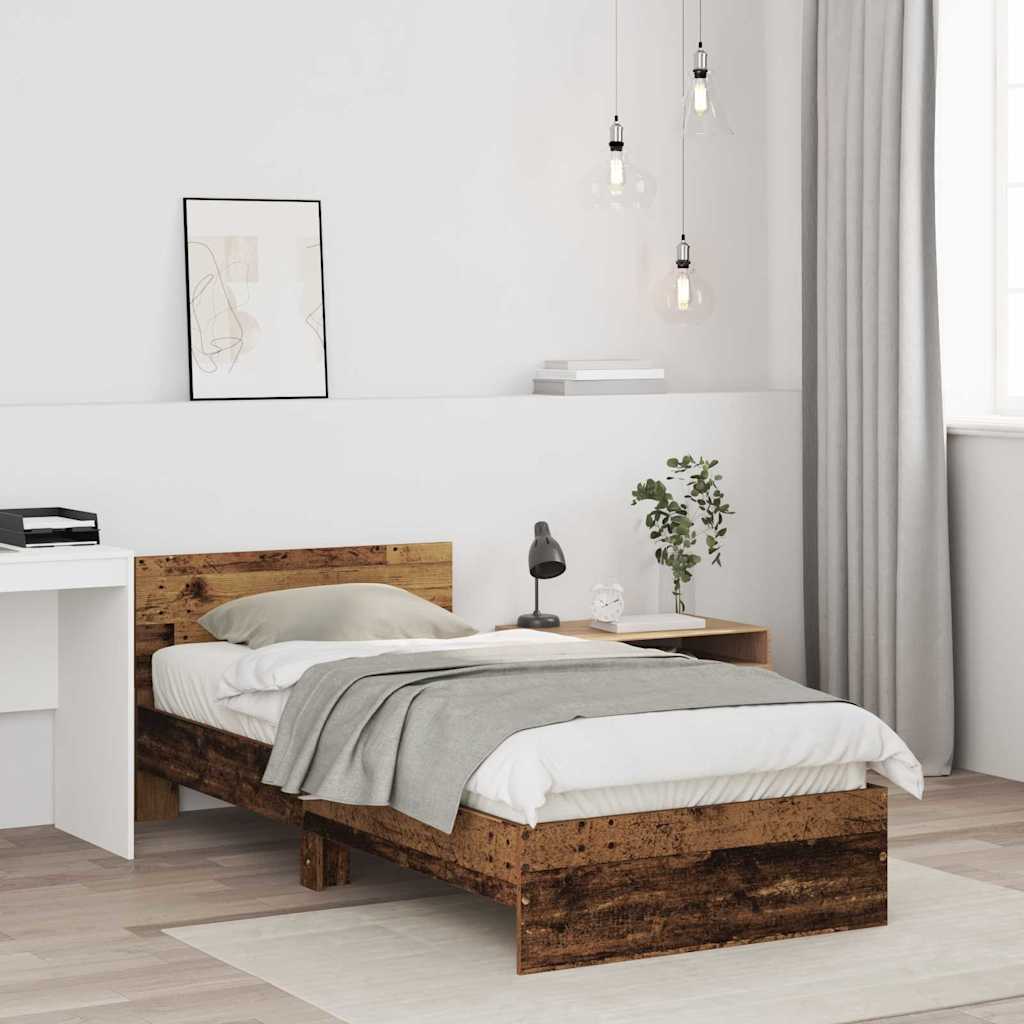 Bettrahmen mit Kopfteil Altholz 90 x 190 cm Holzwerkstoff