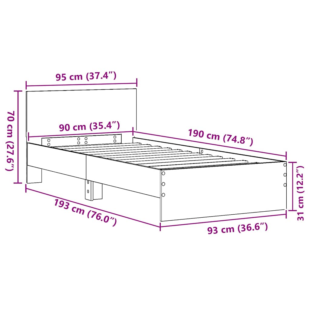 Bettrahmen Schwarz Eichen-Optik 90 x 190 cm Holzwerkstoff