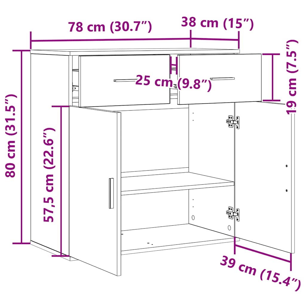 Sideboard mit Schubladen Altholz 78 x 38 x 80 cm Holzwerkstoff