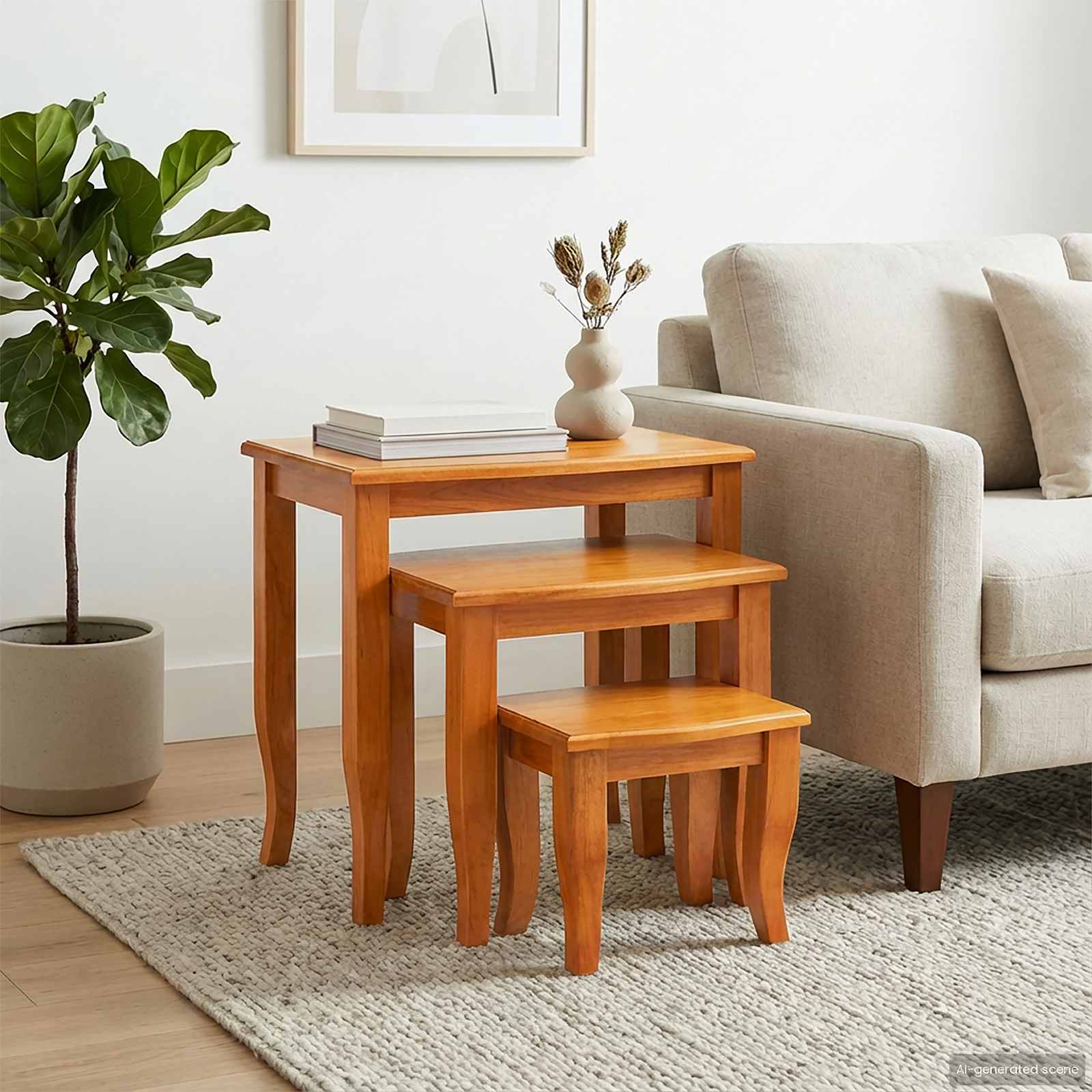 Nestende Beistelltische 3 pcs Natur Massives Mahagoni Holz