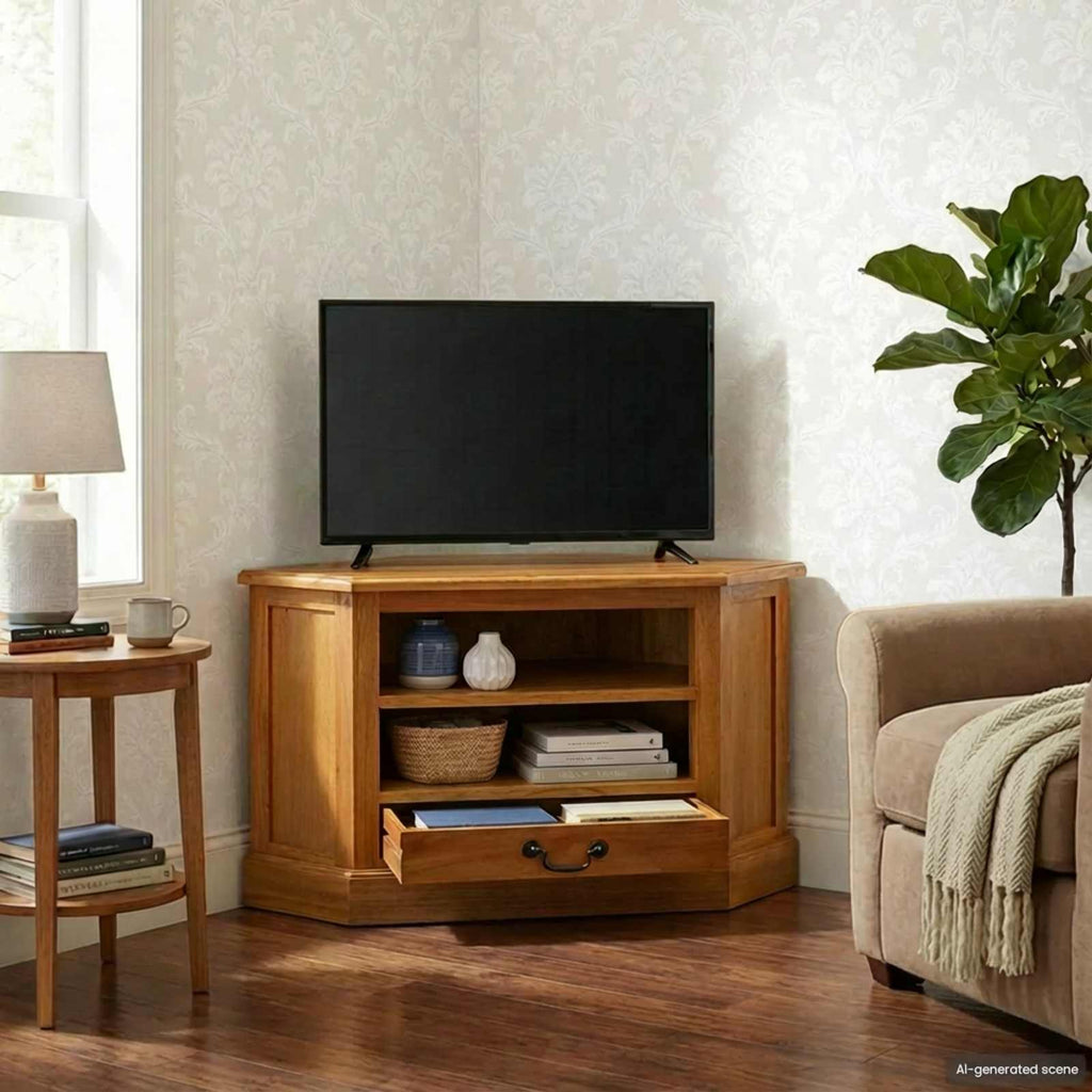 EckTVSchrank Natur 79 x 40 x 46 cm Massives Mahagoni Holz