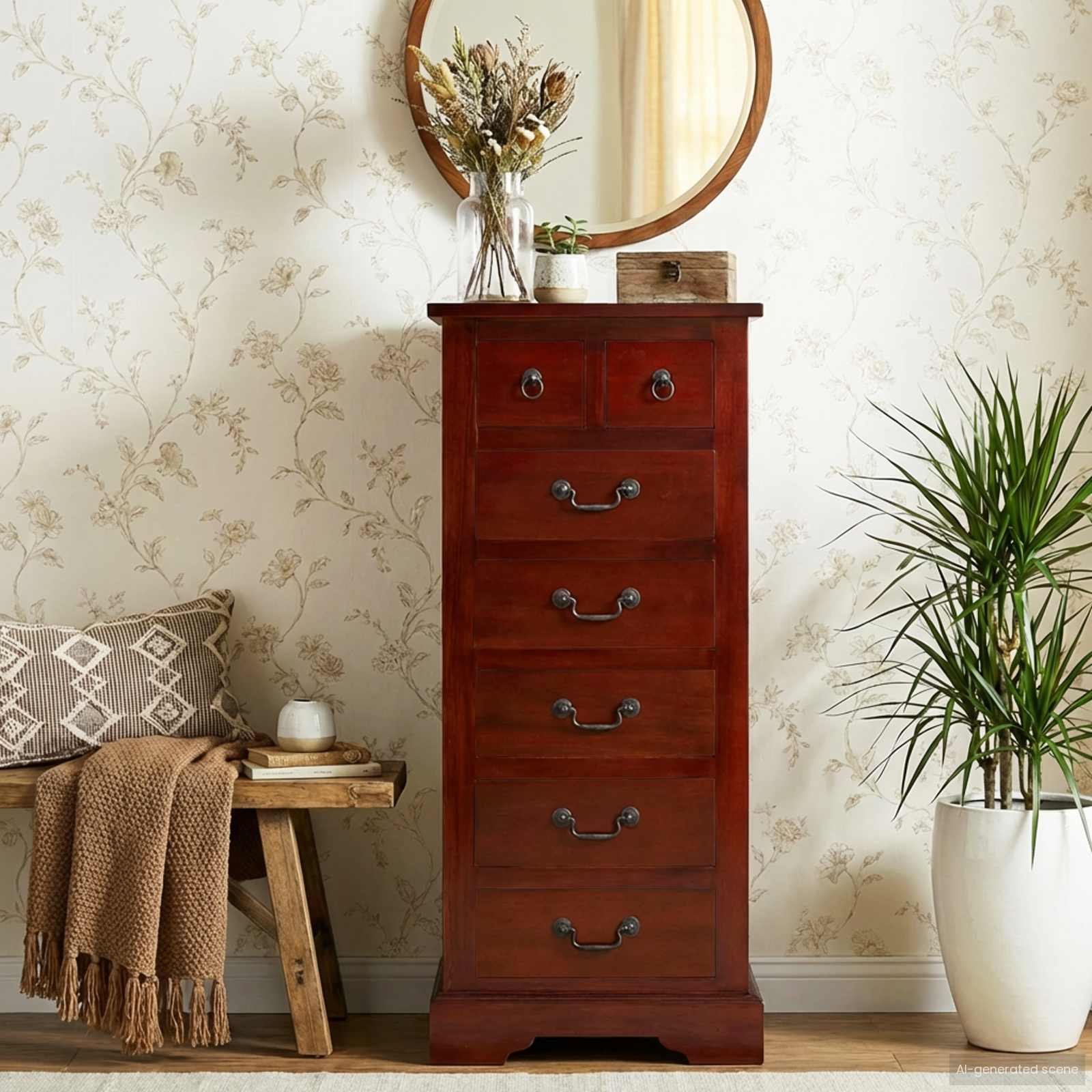 Kommode Braun 45 x 35 x 100,5 cm Massives Mahagoni Holz
