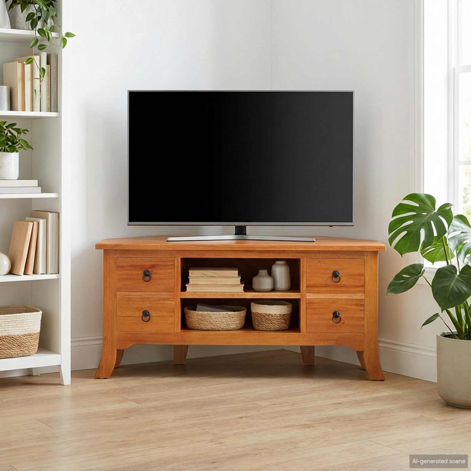 TV-Schränk Natur 100 x 40,5 x 46 cm Massives Mahagoni Holz