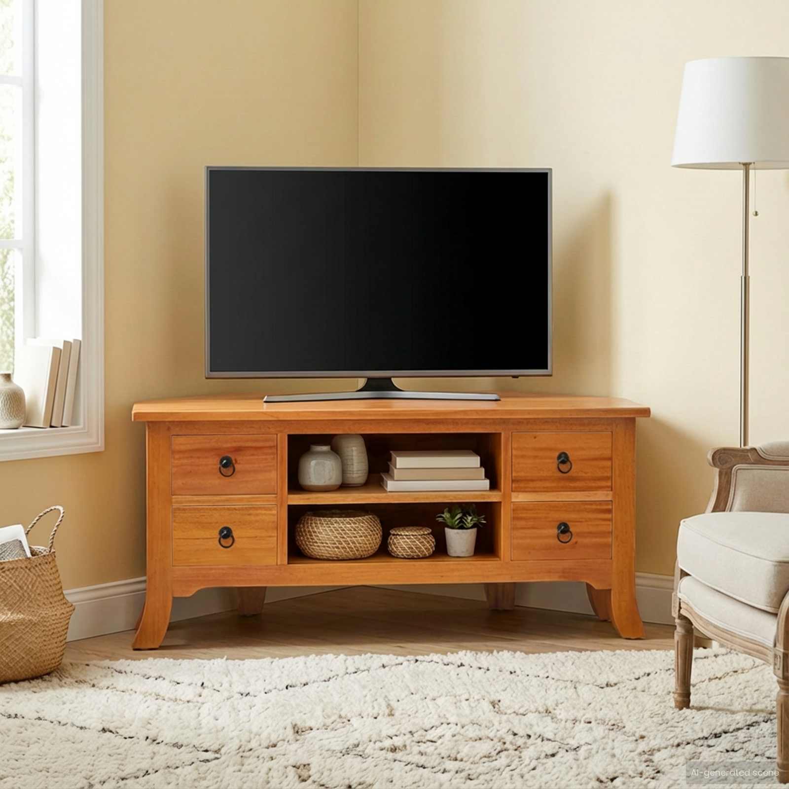 TV-Schränk Natur 100 x 40,5 x 46 cm Massives Mahagoni Holz