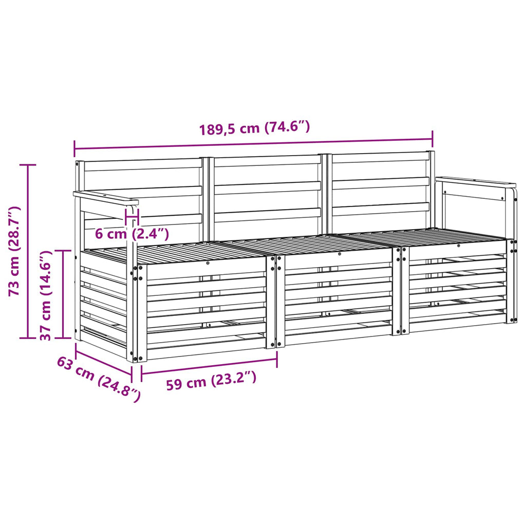 Sofagarnituren 3 pcs Natur Massivholz Akazie