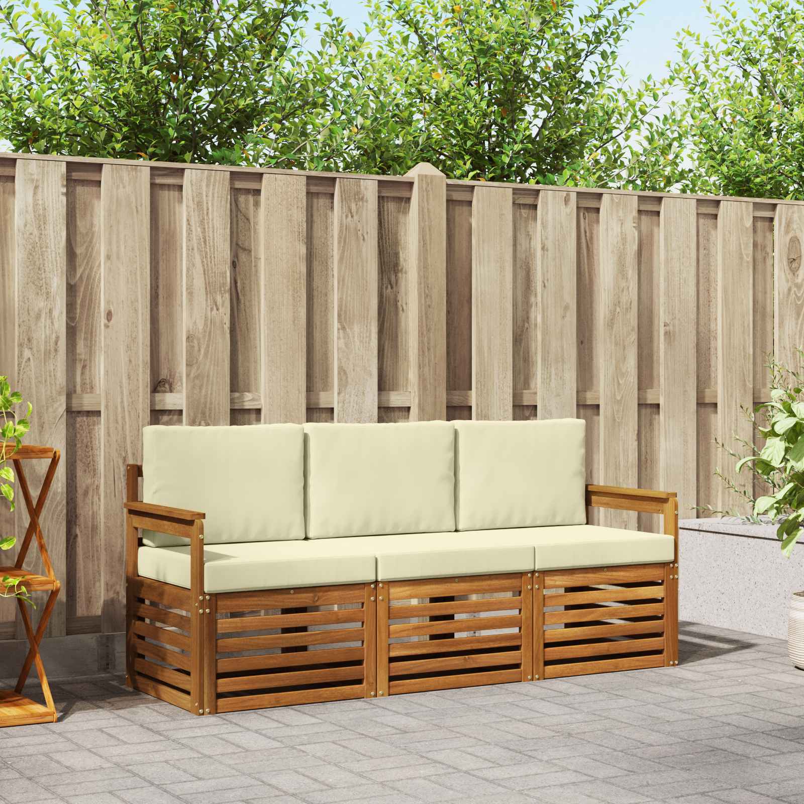 Sofagarnituren 3 pcs Natur und Creme Massivholz Akazie