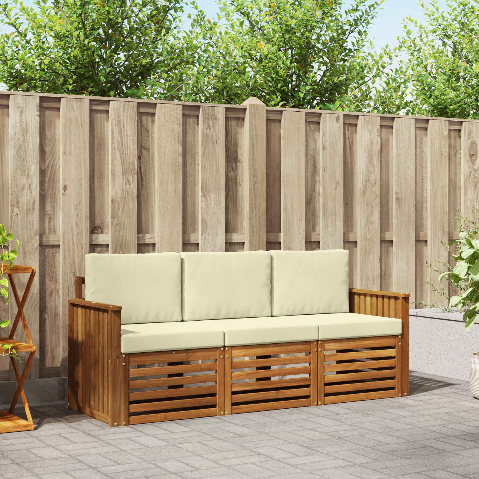 Sofagarnituren 3 pcs Natur und Creme Massivholz Akazie