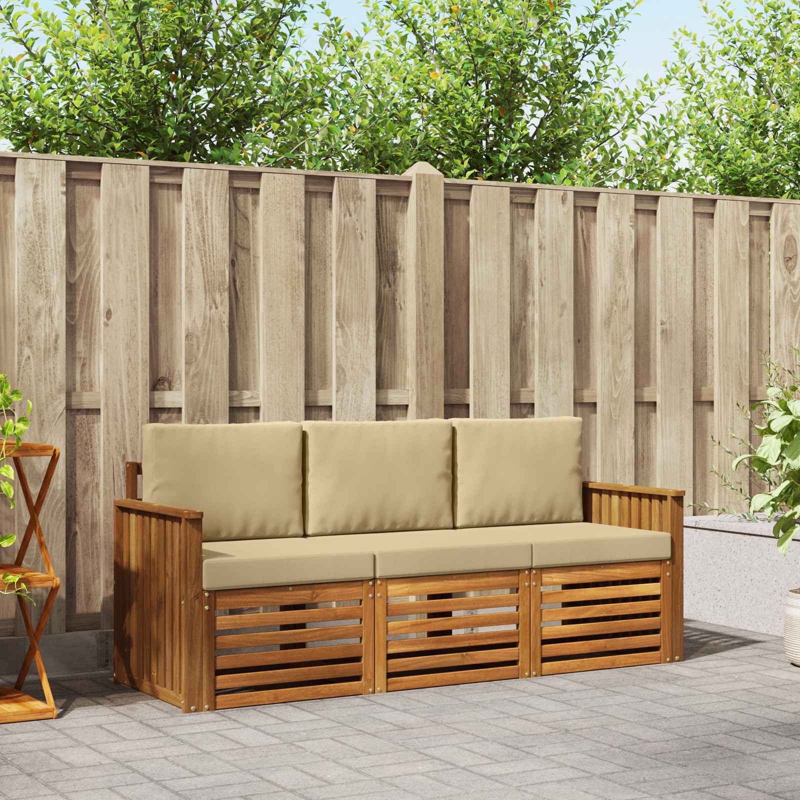 Sofagarnituren 3 pcs Natur und Beige Massivholz Akazie
