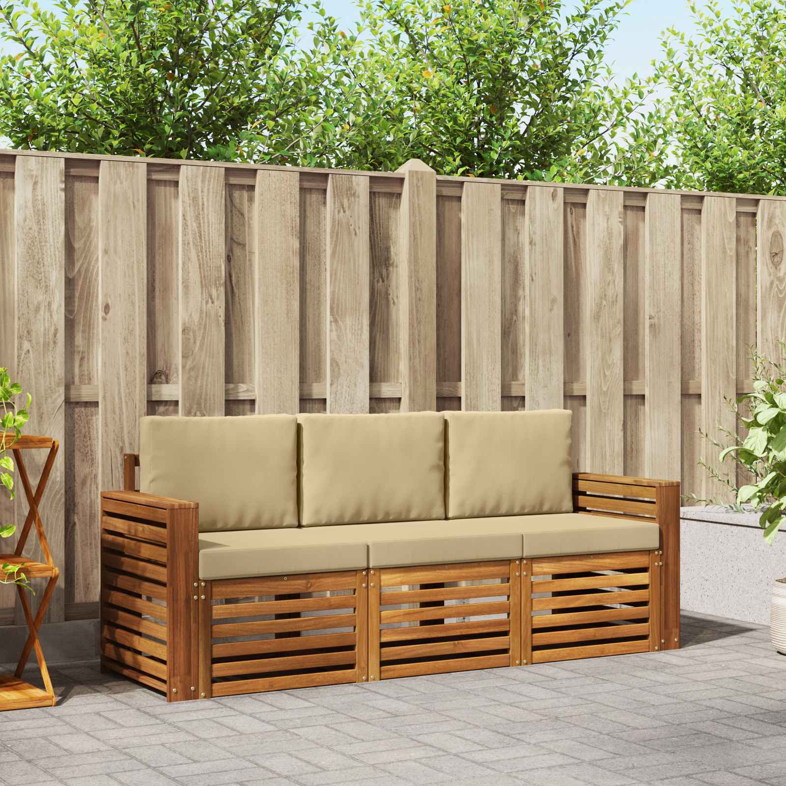 Sofagarnituren 3 pcs Natur und Beige Massivholz Akazie