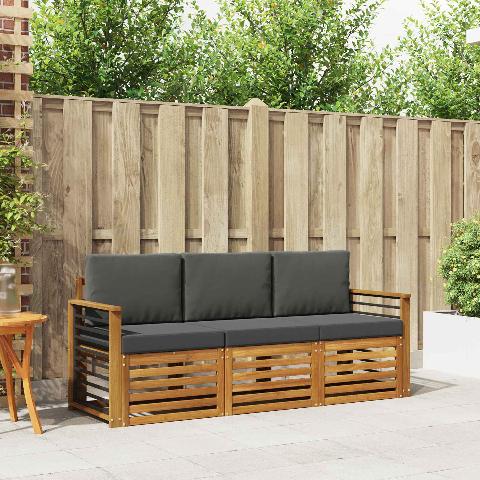 Sofagarnituren 3 pcs Natur und Anthrazit Massivholz Akazie